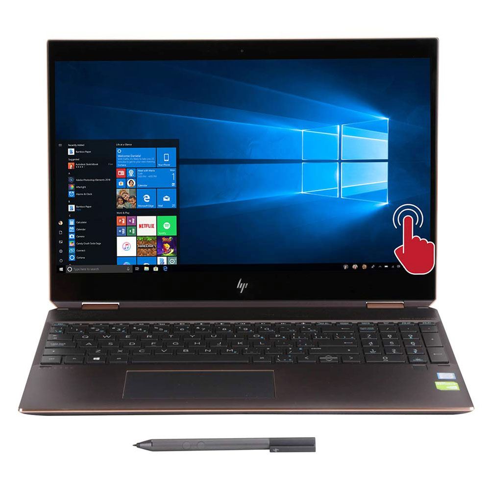 لپ تاپ اچ پی HP Spectre x360 - 15-df0043dx صفحه 15.6 اینچی 360 درجه پردازنده Core i7 نسل هشتم گرافیک دو گیگ انویدیا جیفورس MX150