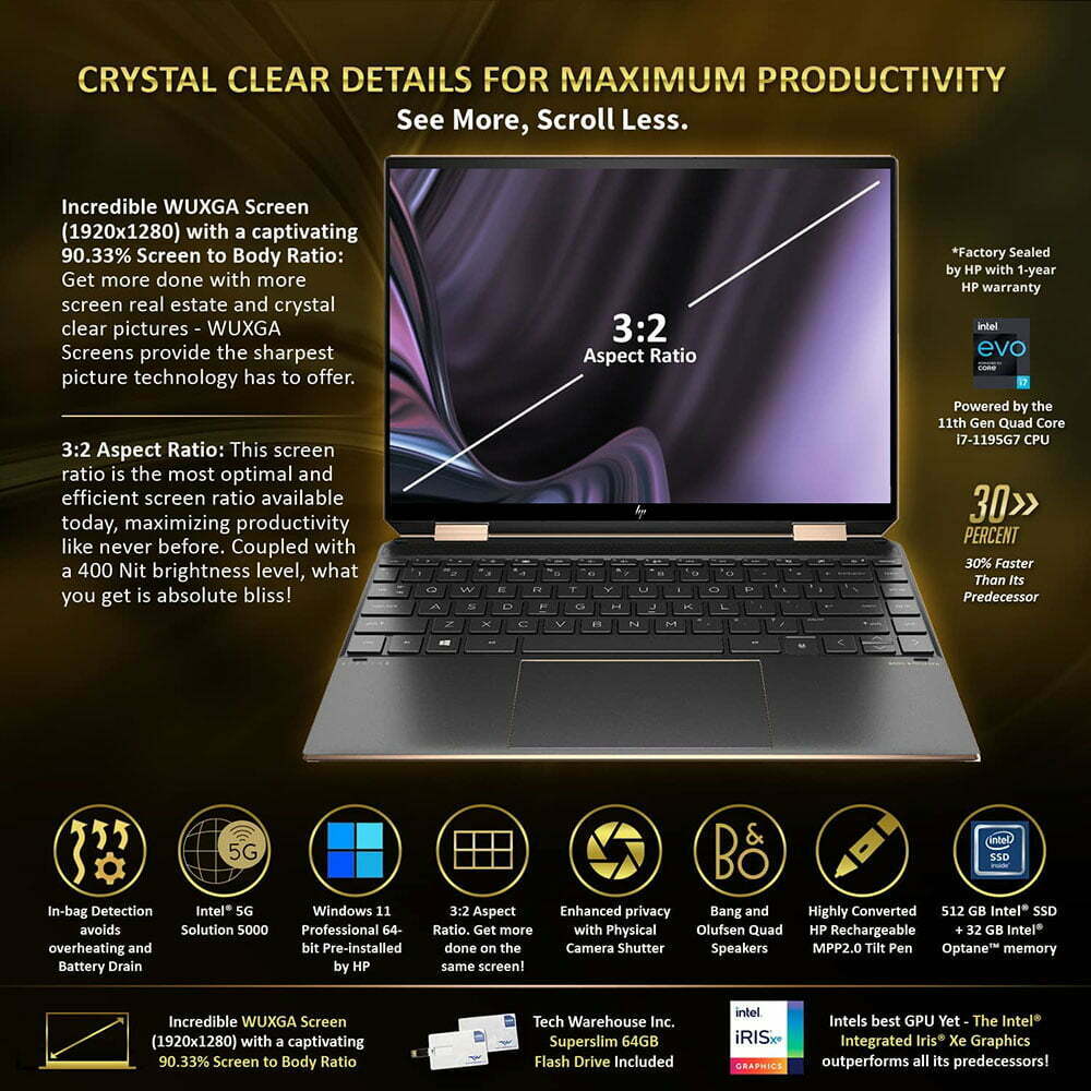 لپ تاپ اسپکتر اچ پی HP Spectre x360 14 (2021) Core i7-1165G7/16GB/512GB/Intel Iris XE